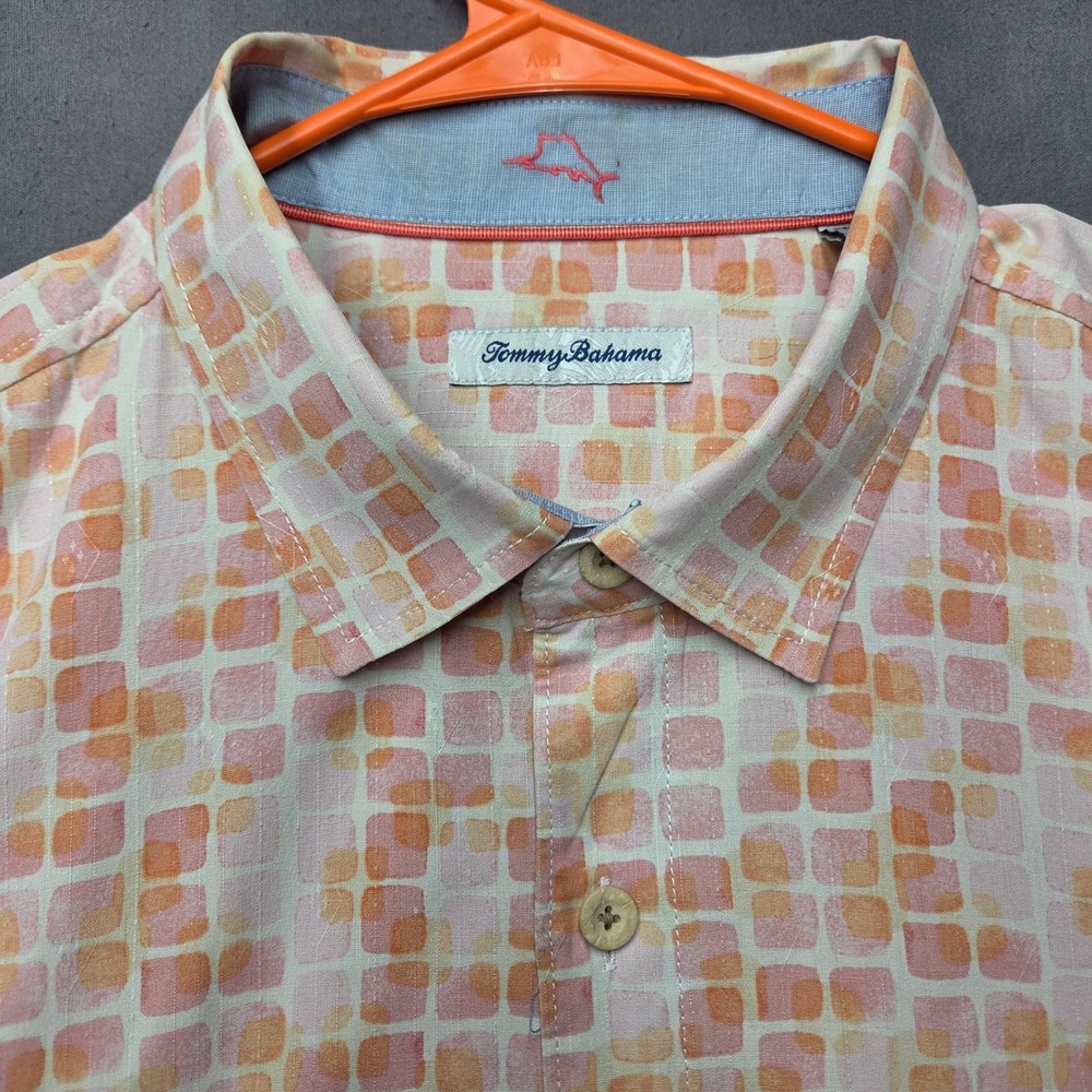 Tommy Bahama IslandZone Mens 2XLT Geometric Print Short Sleeve Button Silk Shirt